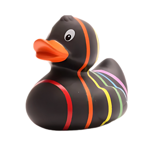 Black Rainbow Stripe Rubber Duck